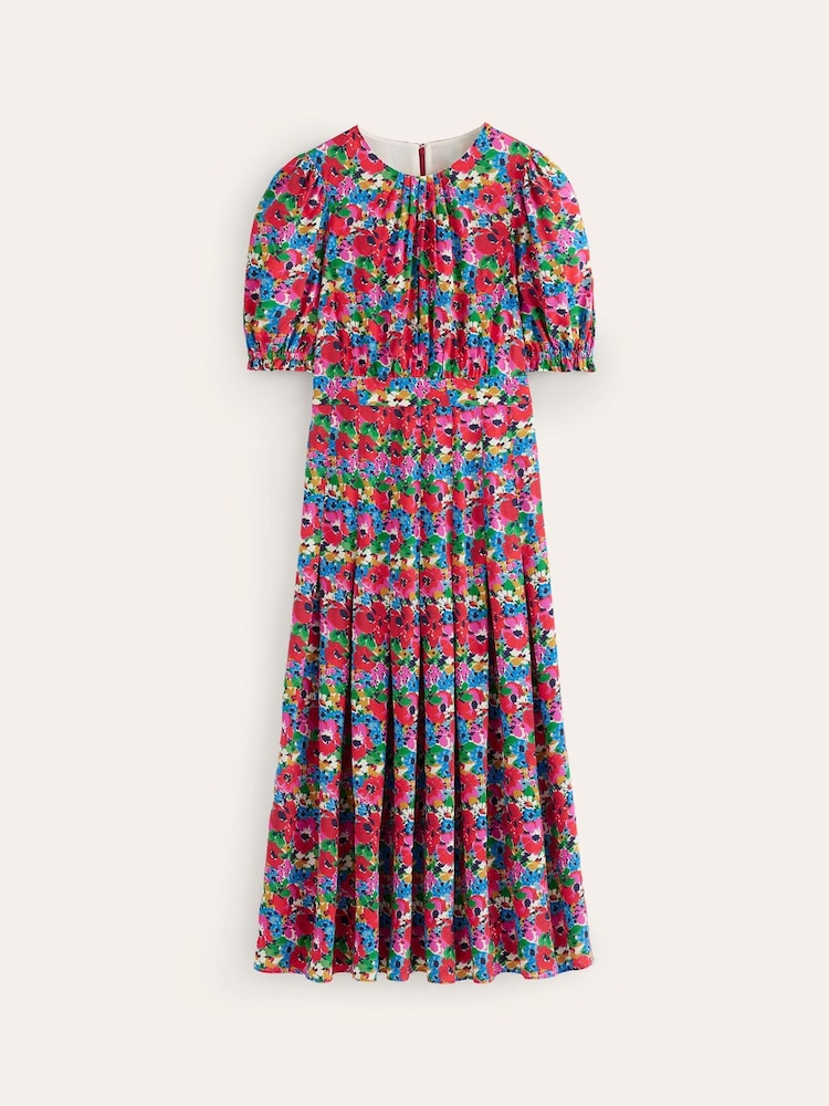 Boden Pink Liv Floral Pleat Detail Midi Dress - Image 6 of 6 Boden Pink Liv Floral Pleat Detail Midi Dress - Image 6 of 6
