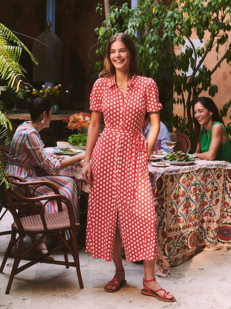 Boden Red Libby Jersey Midi Shirt Dress - Image 1 of 6