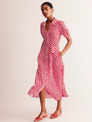 Boden Red Libby Jersey Midi Shirt Dress - Image 3 of 6