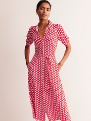 Boden Red Libby Jersey Midi Shirt Dress - Image 4 of 6