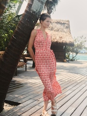 Boden Red/Tan Petite Naomi Notch Jersey Maxi Dress - Image 1 of 6