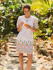 Boden White Broderie 100% Linen Shift Dress - Image 1 of 6