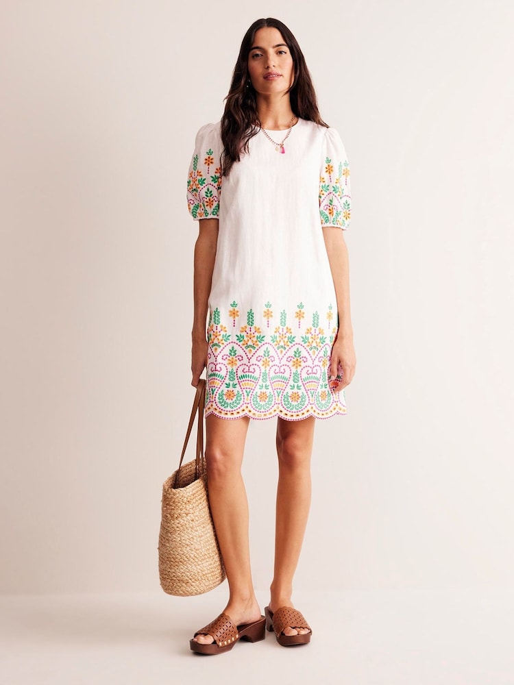 Boden White Broderie 100% Linen Shift Dress - Image 2 of 6 Boden White Broderie 100% Linen Shift Dress - Image 2 of 6