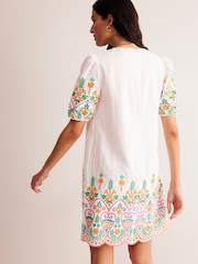 Boden White Broderie 100% Linen Shift Dress - Image 3 of 6