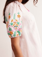 Boden White Broderie 100% Linen Shift Dress - Image 5 of 6