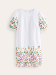 Boden White Broderie 100% Linen Shift Dress - Image 6 of 6