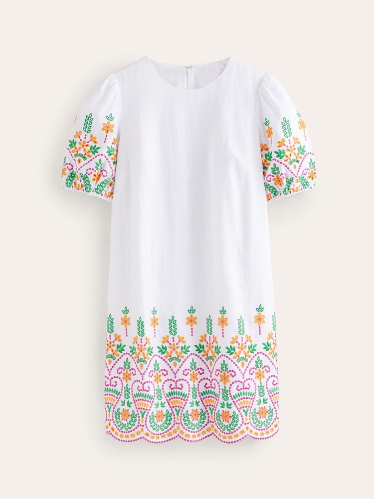 Boden White Broderie 100% Linen Shift Dress - Image 6 of 6