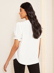 Friends Like These White Tipped Ruffle Front Puff Sleeve Blouse - Image 4 of 4