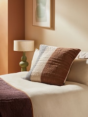 MADE.COM Grey Stripe Valli Cotton Velvet Patchwork Pillowcase Sham Cover - Image 1 of 4