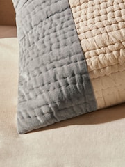 MADE.COM Grey Stripe Valli Cotton Velvet Patchwork Pillowcase Sham Cover - Image 3 of 4