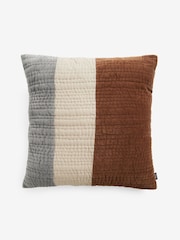 MADE.COM Grey Stripe Valli Cotton Velvet Patchwork Pillowcase Sham Cover - Image 4 of 4