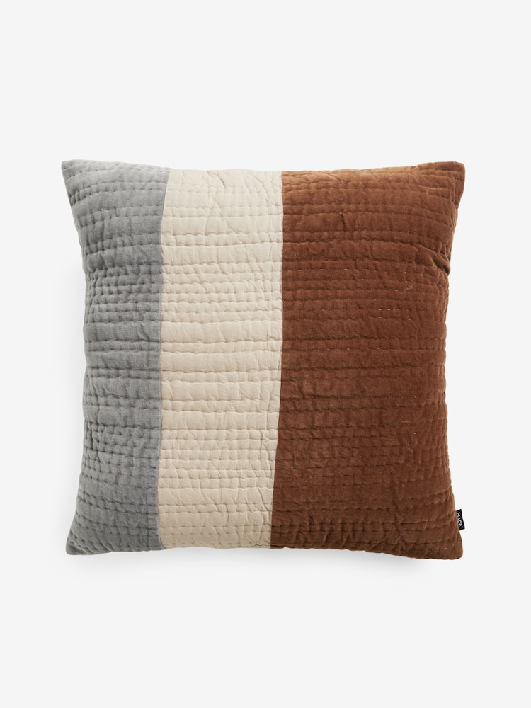 MADE.COM Grey Stripe Valli Cotton Velvet Patchwork Pillowcase Sham Cover - Image 4 of 4