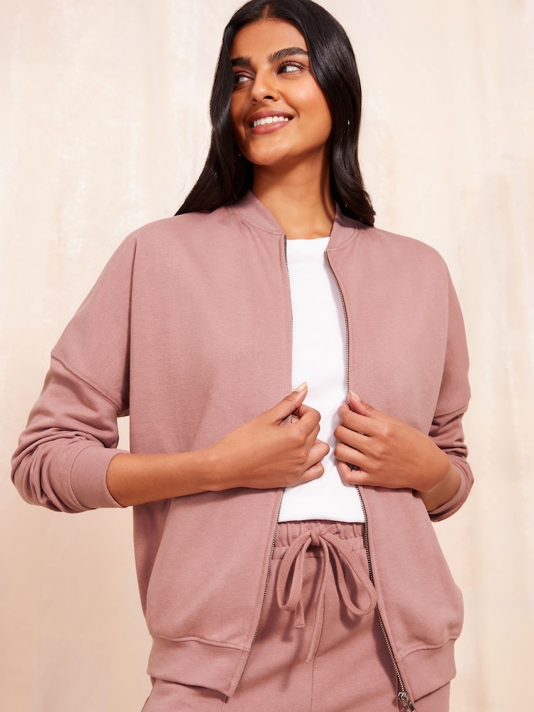 Friends Like These Pink Long Sleeve Zip Front Bomber Jacket - Image 1 of 4