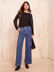 Friends Like These Black Long Sleeve Cosy Lace Trim Blouse - Image 3 of 4