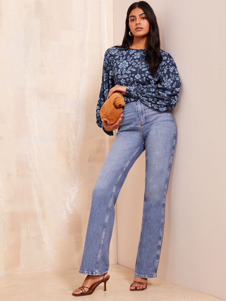 Friends Like These Blue Long Sleeve Cuff Detail Top - Image 2 of 4 Friends Like These Blue Long Sleeve Cuff Detail Top - Image 2 of 4