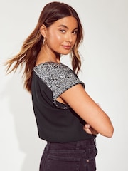 Friends Like These Black Gold Sequin Emebellished T-Shirt - Image 1 of 4