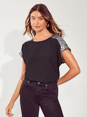Friends Like These Black Gold Sequin Emebellished T-Shirt - Image 2 of 4