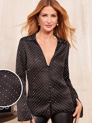Friends Like These Black Long Sleeve Hot Fix Satin Shirt - Image 1 of 4