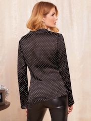 Friends Like These Black Long Sleeve Hot Fix Satin Shirt - Image 4 of 4
