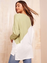 Friends Like These Green Soft Jersey V Neck Long Sleeve Tunic Top - Image 4 of 4