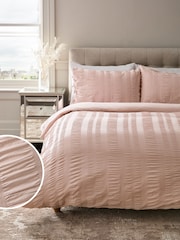 Pink 100% Cotton Seersucker 200 Thread Count Duvet Cover and Pillowcase Set - Image 1 of 6