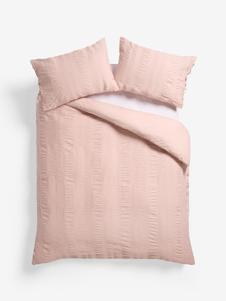 Pink 100% Cotton Seersucker 200 Thread Count Duvet Cover and Pillowcase Set - Image 6 of 6