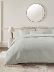 Green Sage 100% Cotton Waffle 300 Thread Count Sateen Duvet Cover and Pillowcase Set - Image 1 of 4