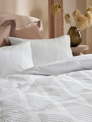 White Wave Embossed Duvet Cover and Pillowcase Set - Image 1 of 4