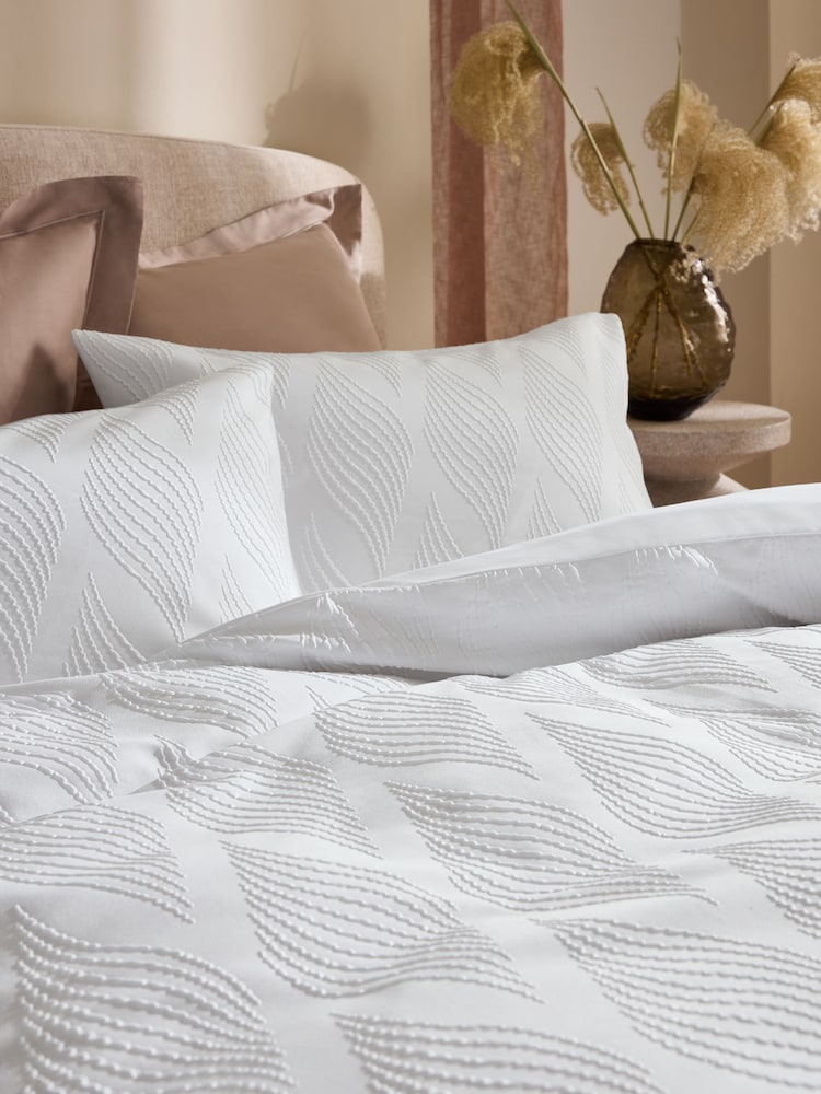 White Wave Embossed Duvet Cover and Pillowcase Set - Image 1 of 4