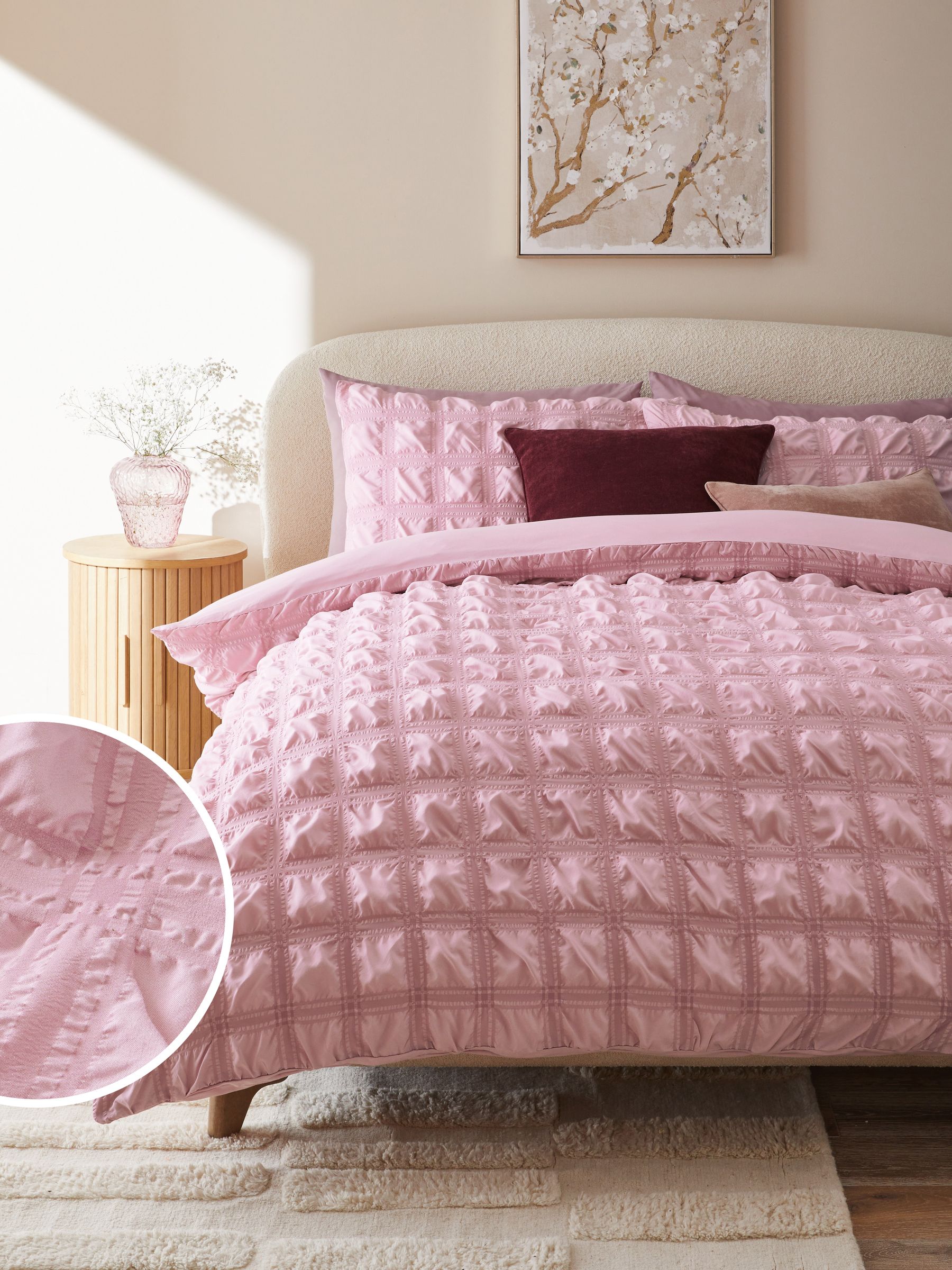 KASENTEX Set Copripiumino Seersucker – Morbido Reversibile Doppia/Twin XL – Rosa