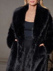 Friends Like These Black Longline Midaxi Faux Fur Coat. - Image 3 of 4