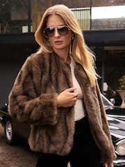 Friends Like These Brown Brown Tipped Faux Fur Collarless Jacket - Image 1 of 4