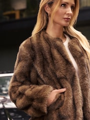 Friends Like These Brown Brown Tipped Faux Fur Collarless Jacket - Image 2 of 4