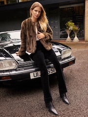 Friends Like These Brown Brown Tipped Faux Fur Collarless Jacket - Image 3 of 4