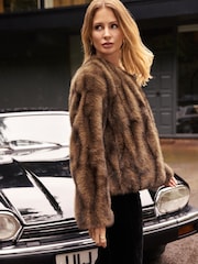 Friends Like These Brown Brown Tipped Faux Fur Collarless Jacket - Image 4 of 4