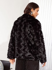 Friends Like These Black Petite Textured Faux Fur Coat - Image 4 of 4