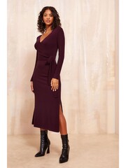 Friends Like These Red Knitted Wrap Midi Dress - Image 1 of 4