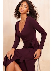 Friends Like These Red Knitted Wrap Midi Dress - Image 3 of 4