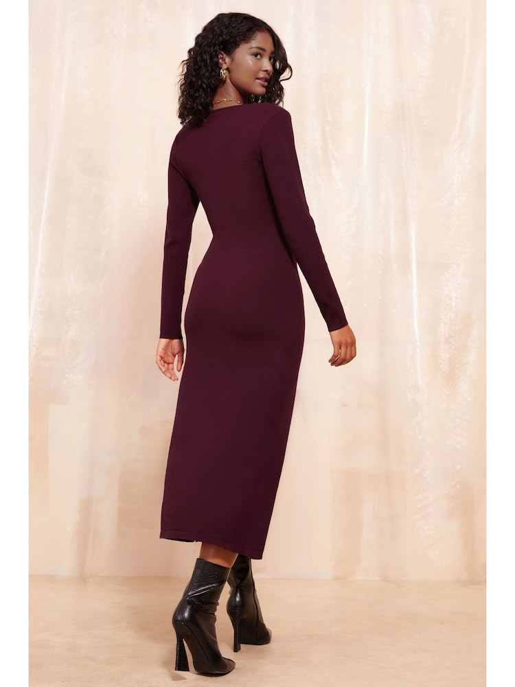 Friends Like These Red Knitted Wrap Midi Dress - Image 4 of 4 Friends Like These Red Knitted Wrap Midi Dress - Image 4 of 4