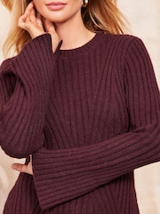 Friends Like These Burgundy Red Rib Detail Long Sleeve Mini Dress - Image 3 of 4
