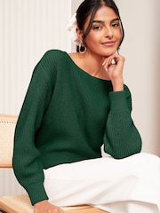 Friends Like These Green Slash Neck Jumper - Image 1 of 4