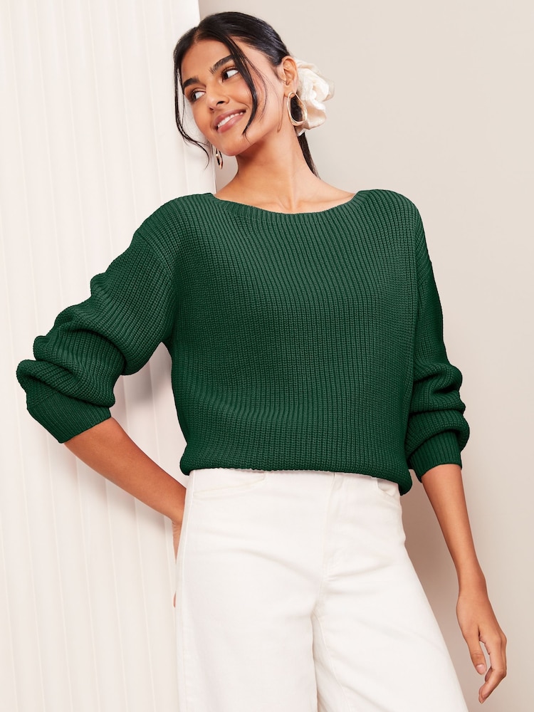 Friends Like These Green Slash Neck Jumper - Image 2 of 4 Friends Like These Green Slash Neck Jumper - Image 2 of 4