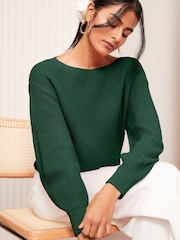 Friends Like These Green Slash Neck Jumper - Image 3 of 4