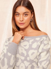Friends Like These Grey Animal Slash Neck Jumper - Image 2 of 4