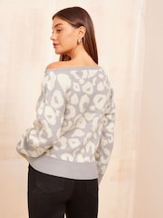 Friends Like These Grey Animal Slash Neck Jumper - Image 4 of 4