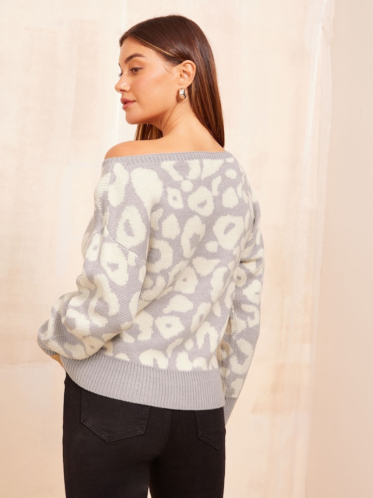 Friends Like These Grey Animal Slash Neck Jumper - Image 4 of 4