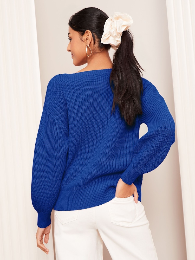 Friends Like These Blue Slash Neck Jumper - Image 4 of 4