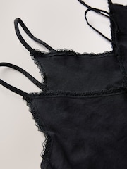 Black Cotton Lace Trim Strappy Vests 2 Pack - Image 10 of 10