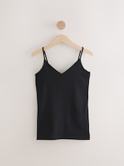 Black Cotton Lace Trim Strappy Vests 2 Pack - Image 8 of 10