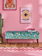 Eleanor Bowmer Blue Leopard Print Velvet Bench - Image 1 of 6